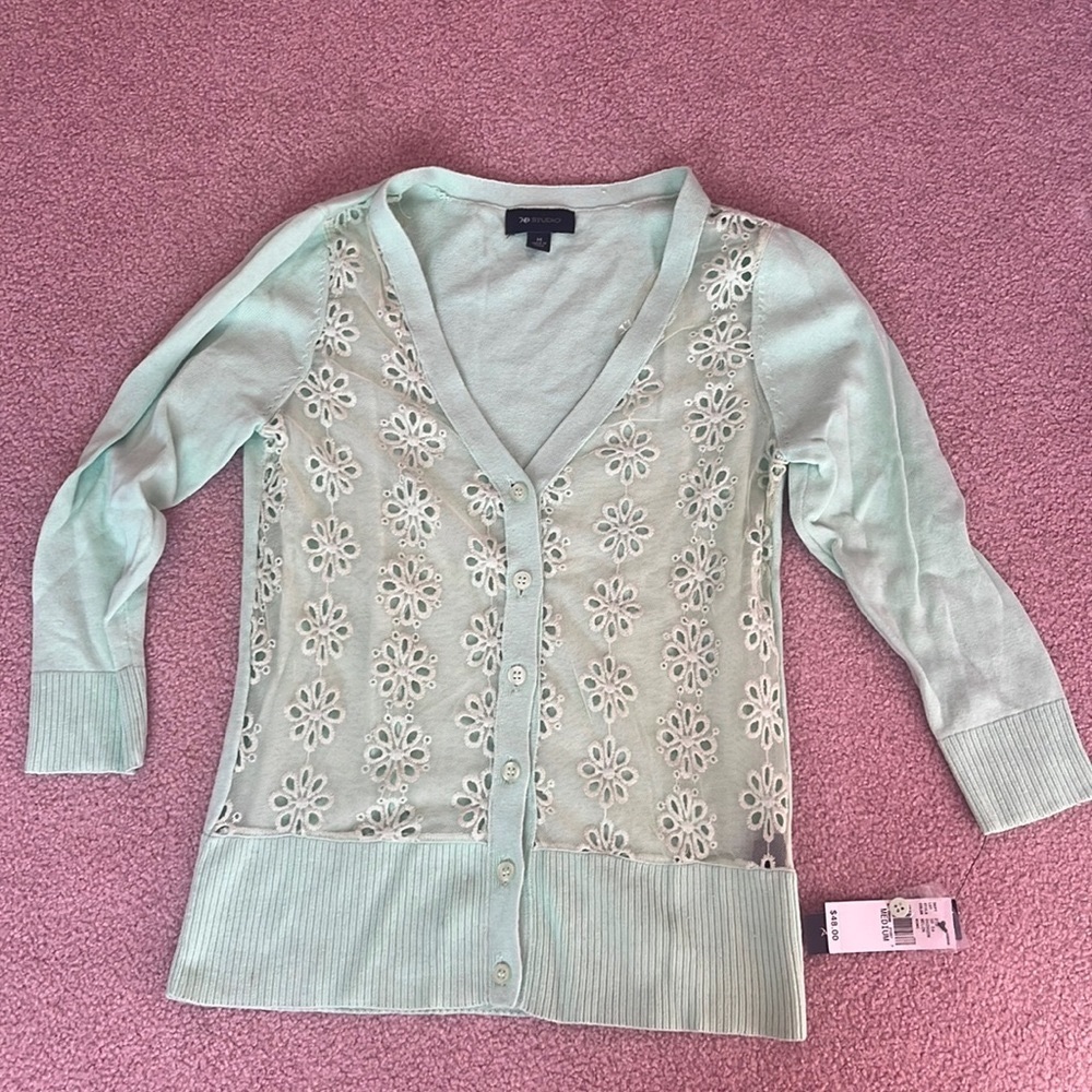 NWT AB STUDIO Floral Cardigan Size M